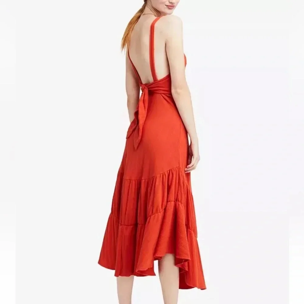 Free people Into you ribbed maxi dress orange/ red size small boho, like new - Picture 2 of 9